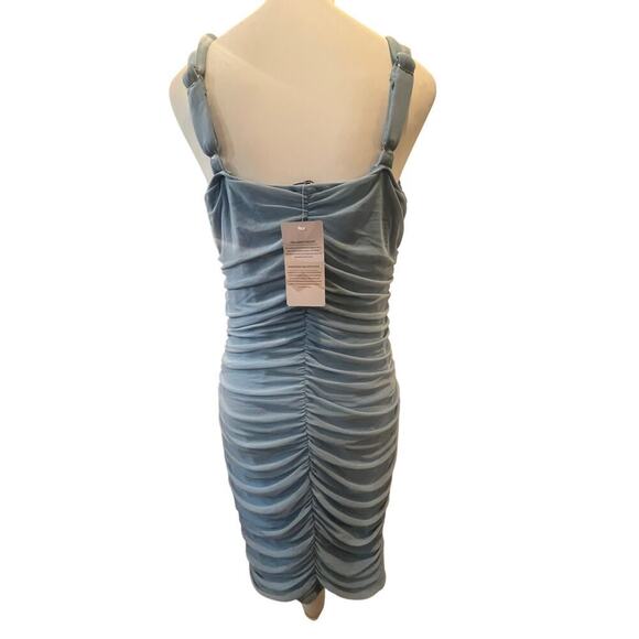 FASHION NWT CHIFFON SCRUNCH BABY BLUE KNEE LENGTH DRESS WOMENS XL - Picture 2 of 10